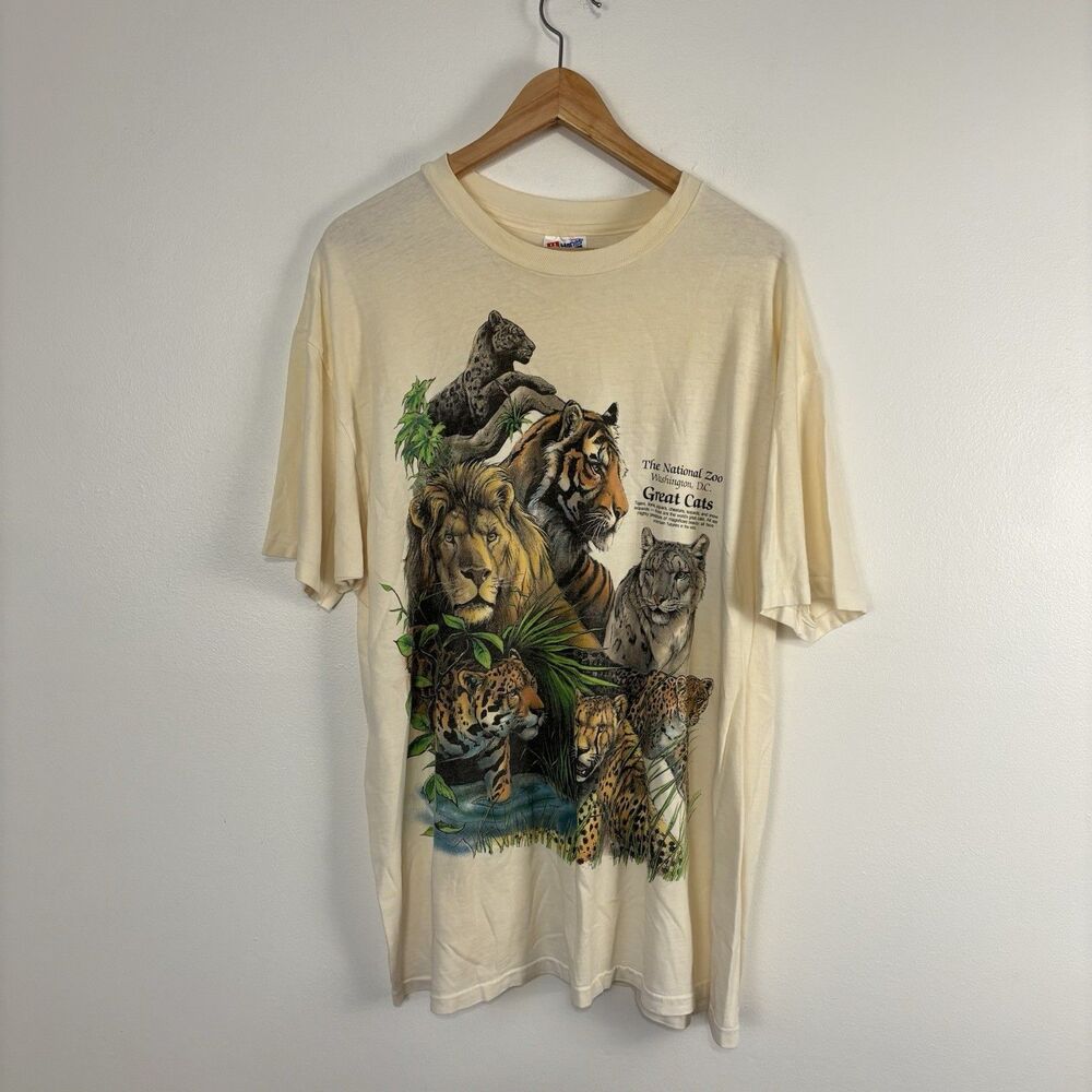 Vintage Hanes Beefy T Shirt XL National Zoo Great Cats Single Stitch Graphic Tee